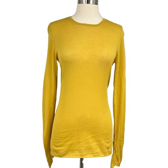 Tse Say Basic Knit Top Yellow Size S 100% Cotton Long Sleeve Lightweight - Picture 1 of 12
